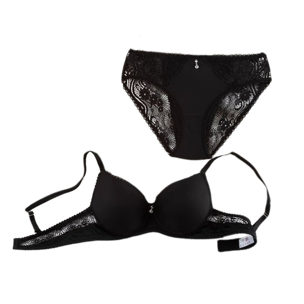 طقم حمالة صدر بوش اب جوانب دانتيل بسلك وسروال داخلي - BR 5051